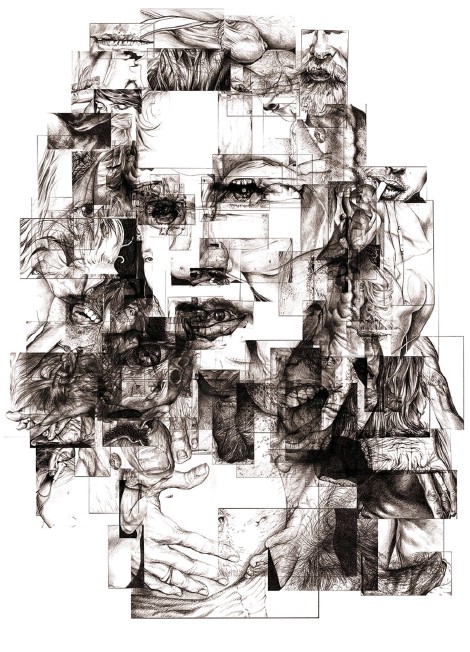 Requiem for an Autoportrait - Montage numérique de dessins stylo Bic - 